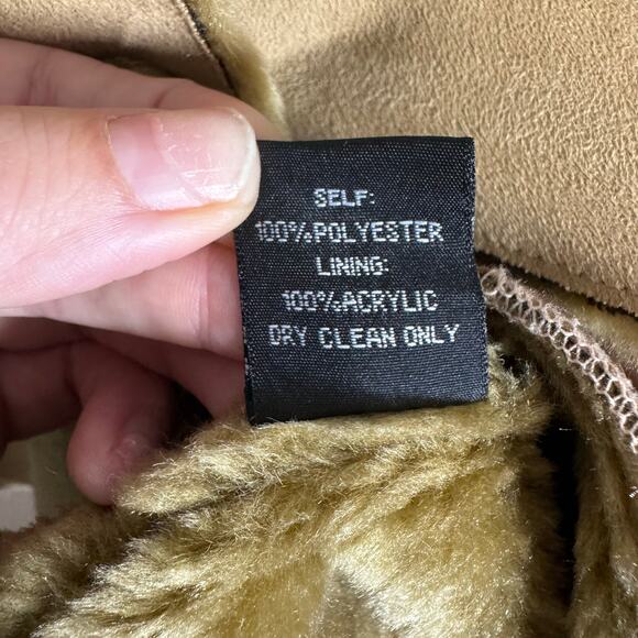 Lapis Coat Women M Tan Rose Print Faux Suede Penny Lane Faux Fur Lined Patchwork - Picture 9 of 9